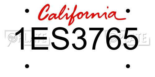1ES3765 California License Plate
