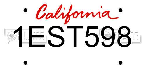 1EST598 California License Plate