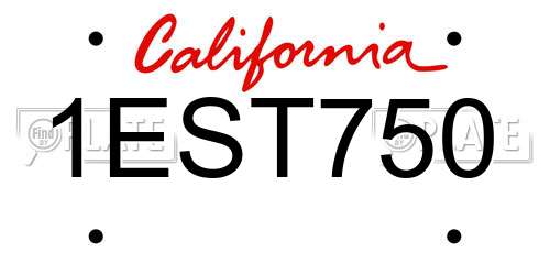 1EST750 California License Plate