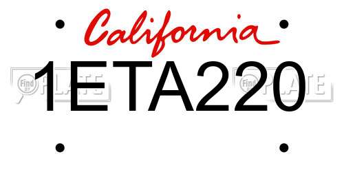 1ETA220 California License Plate