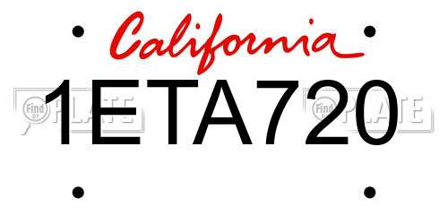 1ETA720 California License Plate
