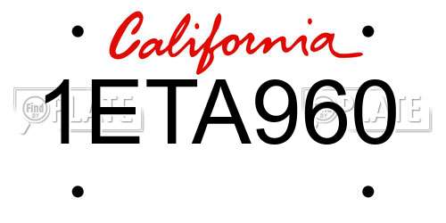 1ETA960 California License Plate