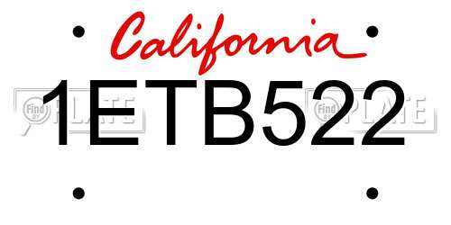 1ETB522 California License Plate