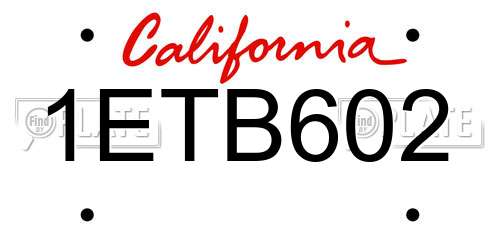1ETB602 California License Plate
