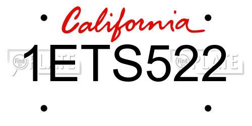 1ETS522 California License Plate
