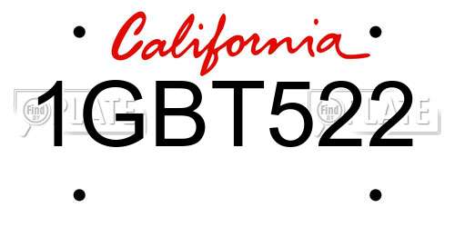 1GBT522 California License Plate