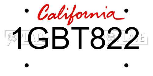 1GBT822 California License Plate