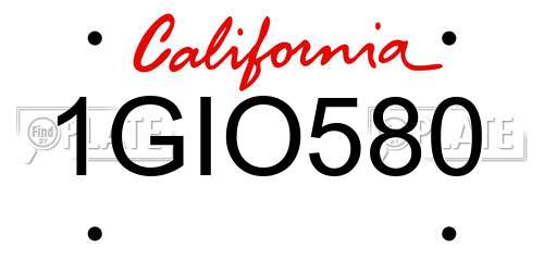 1GIO580 California License Plate