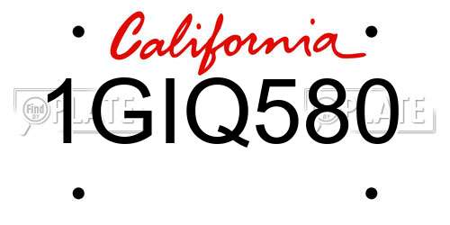 1GIQ580 California License Plate