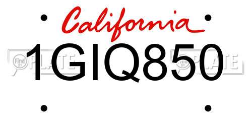 1GIQ850 California License Plate