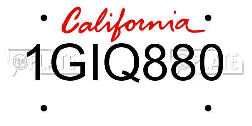1GIQ880 California License Plate