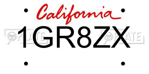 1GR8ZX California License Plate