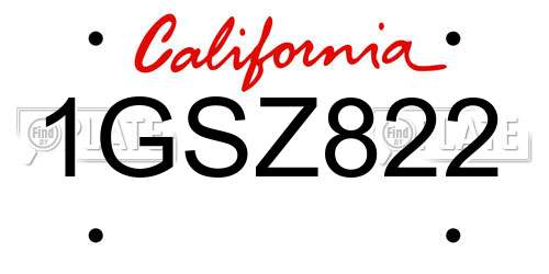 1GSZ822 California License Plate