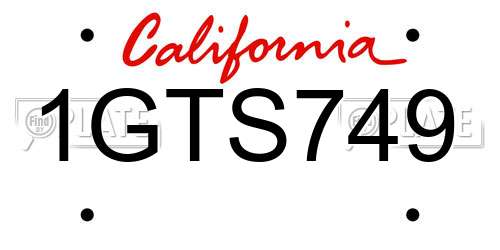 1GTS749 California License Plate