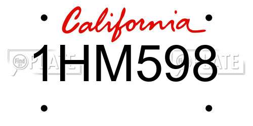 1HM598 California License Plate