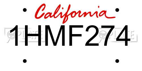 1HMF274 California License Plate