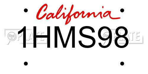 1HMS98 California License Plate