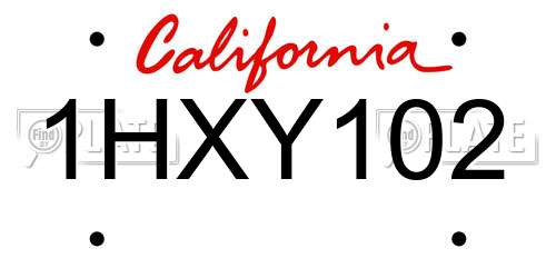 1HXY102 California License Plate