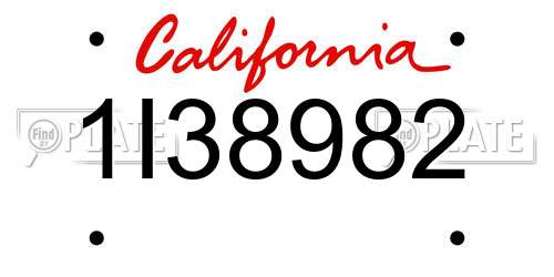 1I38982 California License Plate