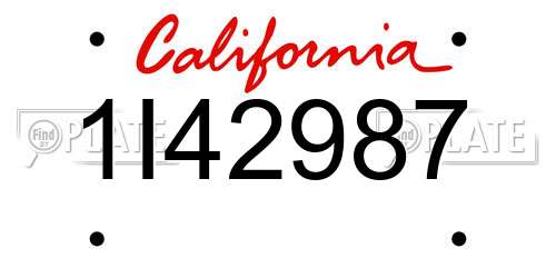 1I42987 California License Plate