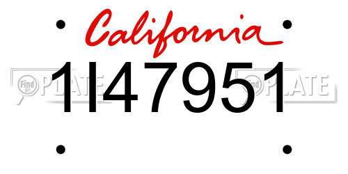 1I47951 California License Plate