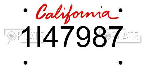 1I47987 California License Plate