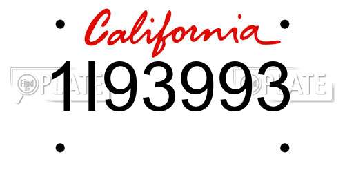 1I93993 California License Plate