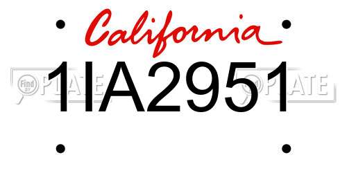 1IA2951 California License Plate