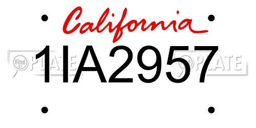 1IA2957 California License Plate