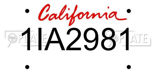 1IA2981 California License Plate
