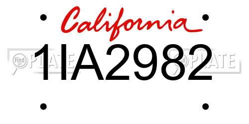 1IA2982 California License Plate