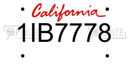 1IB7778 California License Plate