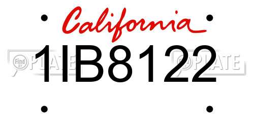 1IB8122 California License Plate