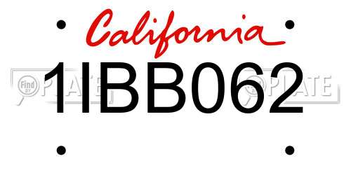 1IBB062 California License Plate