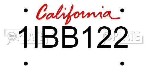 1IBB122 California License Plate