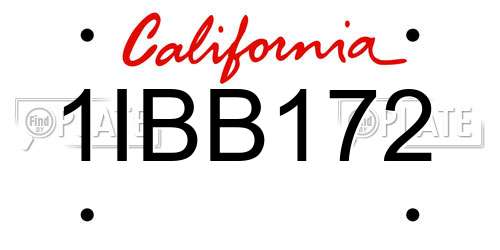 1IBB172 California License Plate