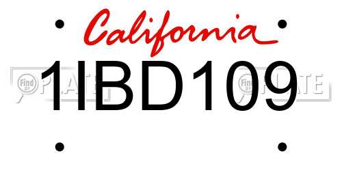 1IBD109 California License Plate