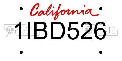 1IBD526 California License Plate