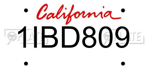 1IBD809 California License Plate
