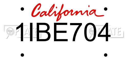 1IBE704 California License Plate