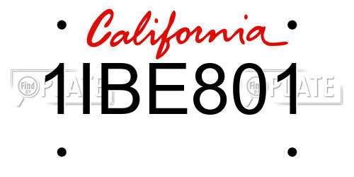 1IBE801 California License Plate