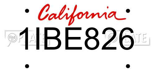 1IBE826 California License Plate