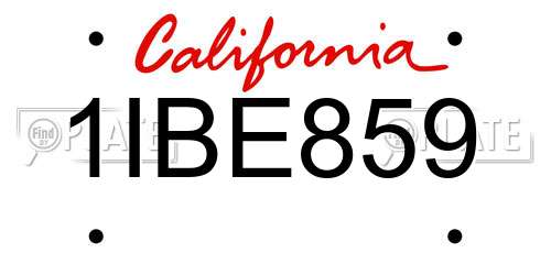 1IBE859 California License Plate