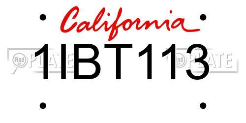 1IBT113 California License Plate