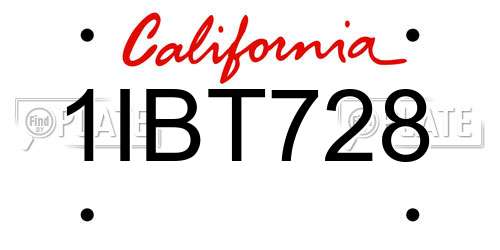 1IBT728 California License Plate