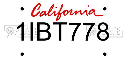 1IBT778 California License Plate