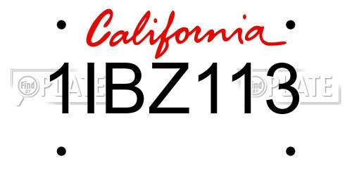 1IBZ113 California License Plate