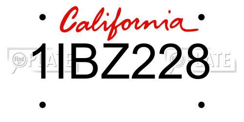 1IBZ228 California License Plate
