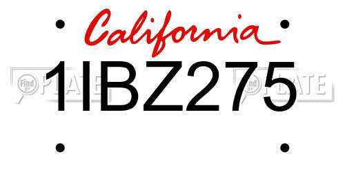 1IBZ275 California License Plate