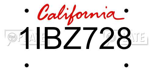 1IBZ728 California License Plate
